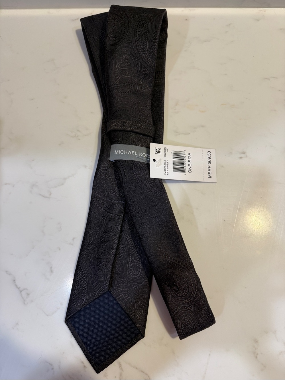 Michael Kors NWT “Rich Paisley” Charcoal Tie One Size MSRP $69.50 2MKC23-5033
